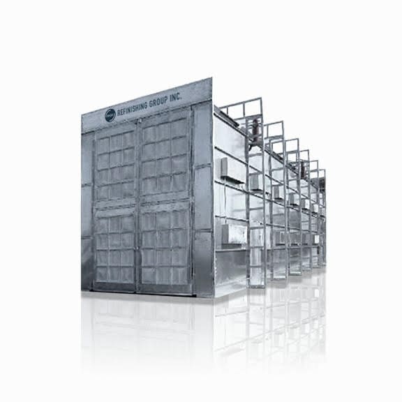 Industrial modular metal structure with multiple compartments, likely for storage or processing, isolated on a white background.